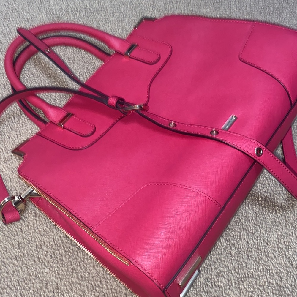 Rebecca Minkoff Saffiano Hot Pink Gold Satchel Authentic includes dust bag